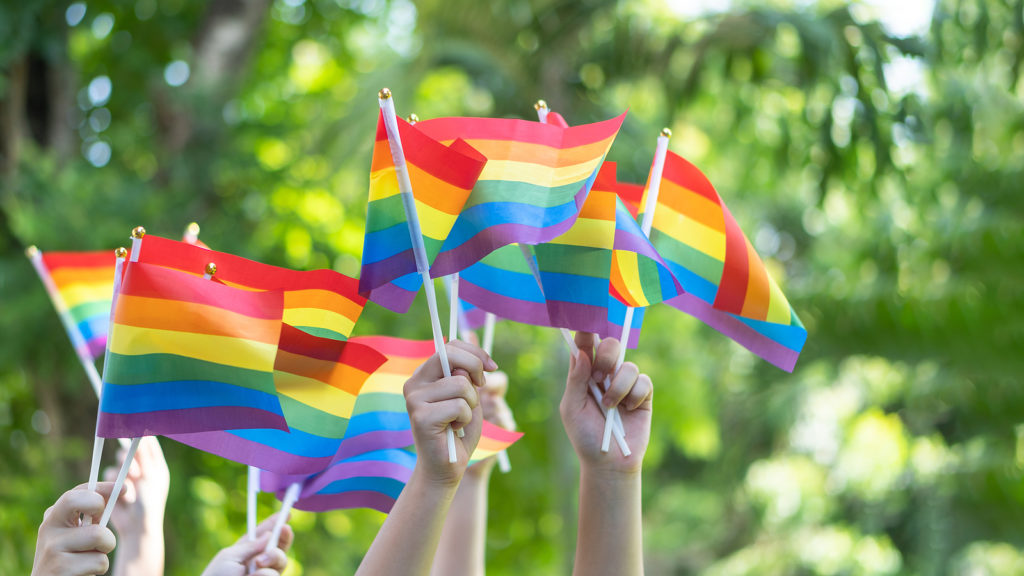 A group of hands raise pride flags in support for LGBTQ youth. We offer LGBTQ youth support in West Bloomfield, MI through the Rainbow Group. Learn more about our LGBTQ youth groups today!